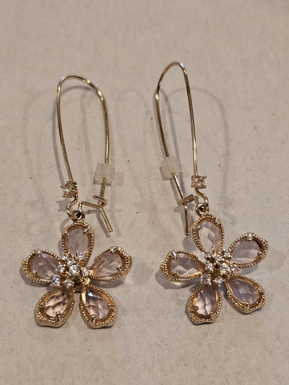 Vintage-Inspired Pink Crystal Flower Drop Earrings | Gold-Tone Bohemian Floral